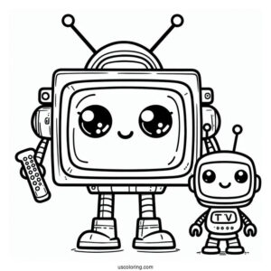 Simple Chibi TV Robot Coloring Sheet For Preschoolers