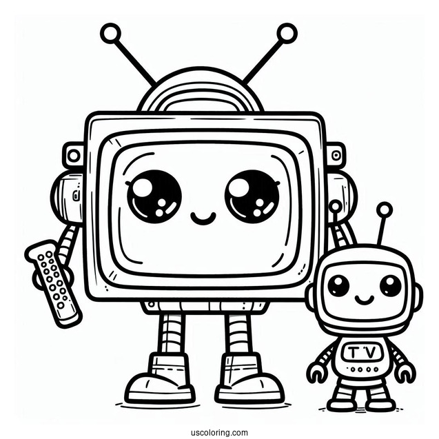 Simple Chibi TV Robot Coloring Sheet For Preschoolers