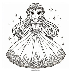 Princess Coloring Page Of Princess Zelda In Gown