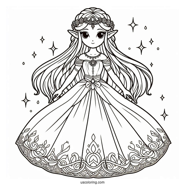 Princess Coloring Page Of Princess Zelda In Gown