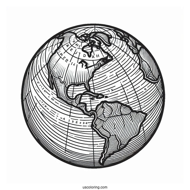 The Earth With Longitude And Latitude Lines Coloring Page