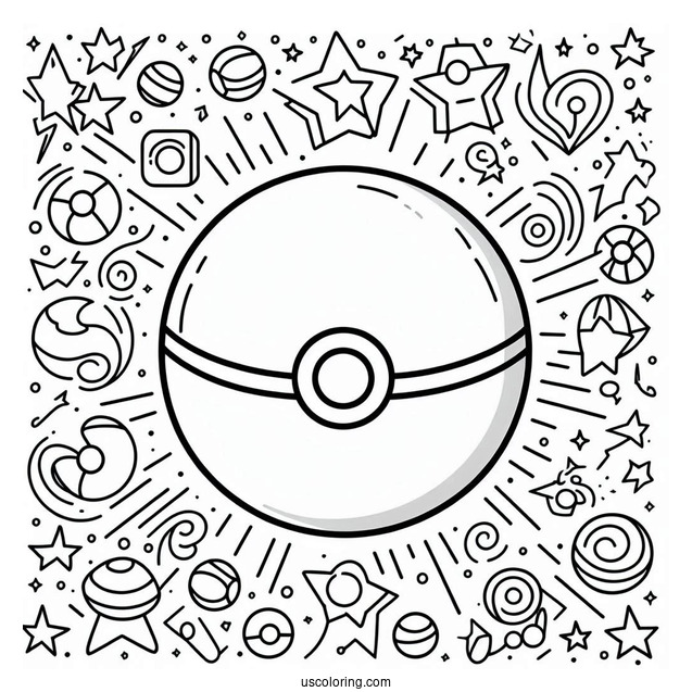 Pokéball Coloring Page Varieties Surrounded By Stars