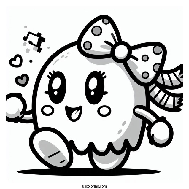 Cute Mrs. Pac-Man Coloring Page Outline