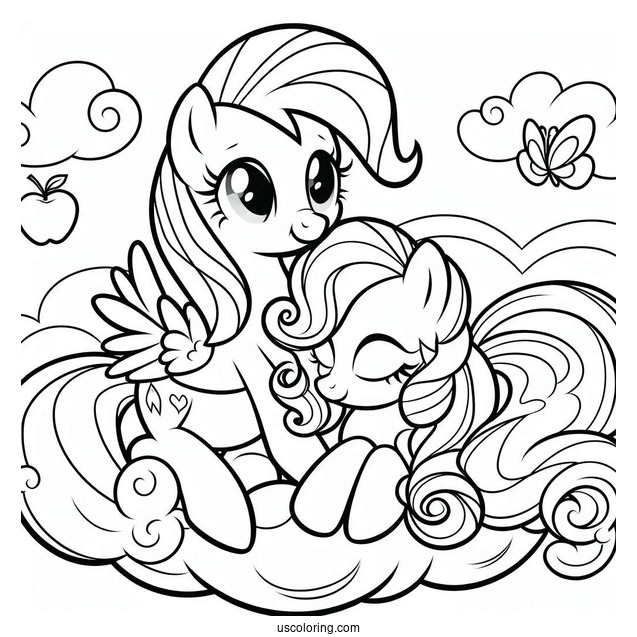 Pinkie Pie Coloring Page And Applejack Hugging On A Cloud