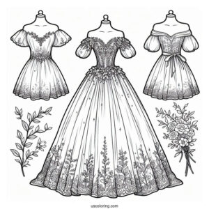 Dress Coloring Page Of Off Shoulder Princess Ball Gown