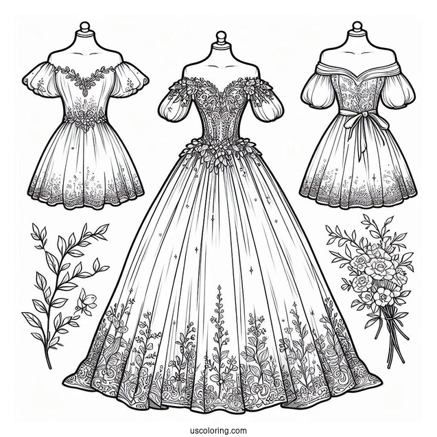Dress Coloring Page Of Off Shoulder Princess Ball Gown