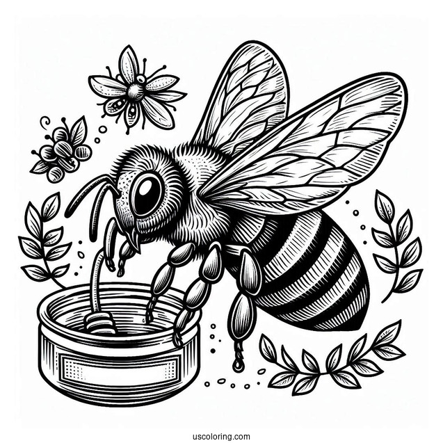 Detailed Bee Coloring Page Making Honey