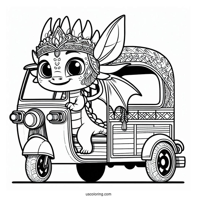 Raya And The Last Dragon Coloring Page Of Cute Baby Tuk Tuk For Preschoolers
