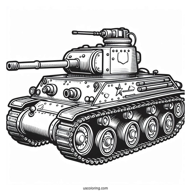 Old Military Tank Coloring Sheet for Young Kids