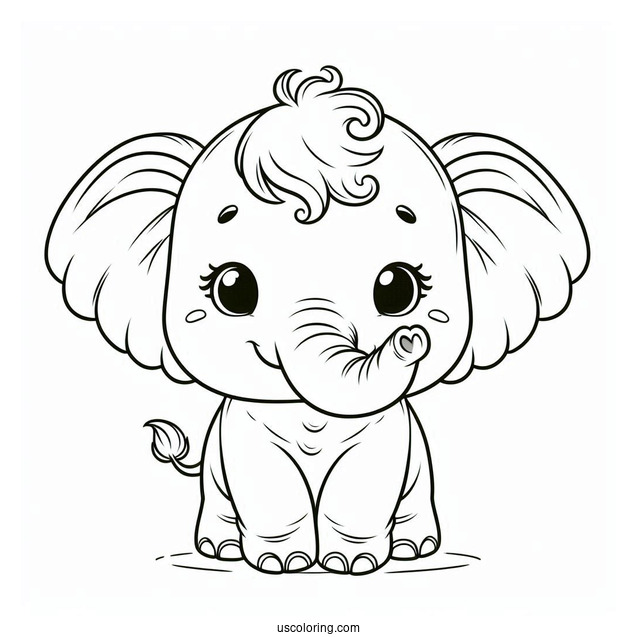 Cute Elephant With Big Ears Coloring Sheet