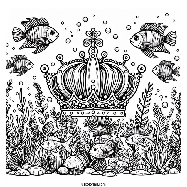 Royal Crown Coloring Page Under The Sea With Fishes
