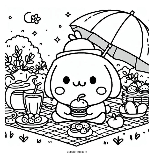 Pompompurin Picnic Date With Macaroon Coloring Sheet
