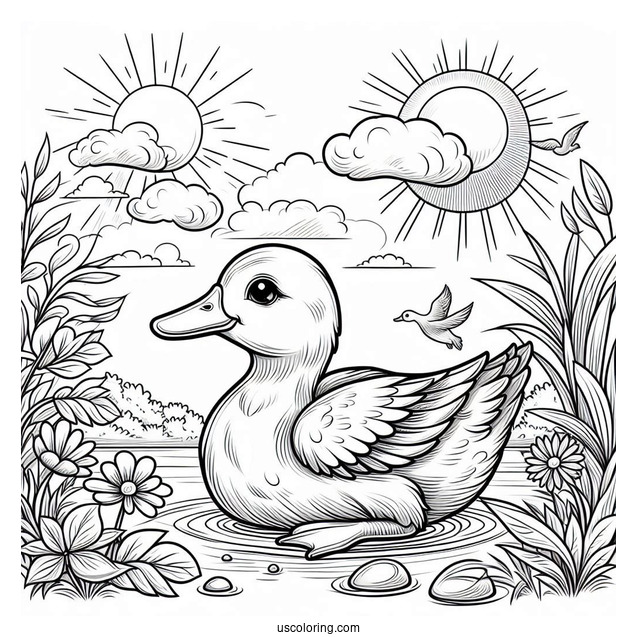 Realistic Duck Under The Summer Coloring Page Of Sun