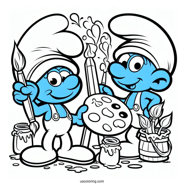 Painter Smurf Coloring In For Kids