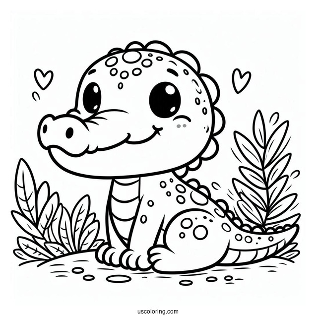 Adorable Baby Crocodile Coloring Page For Toddlers