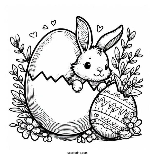 Easter Bunny Coloring Page Hatching From Easter Egg
