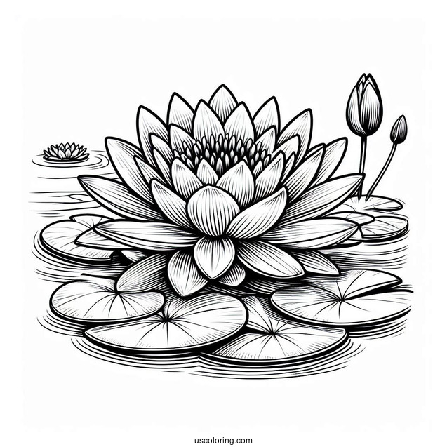 Flower Coloring Pages Of Large Water Lily On Pond