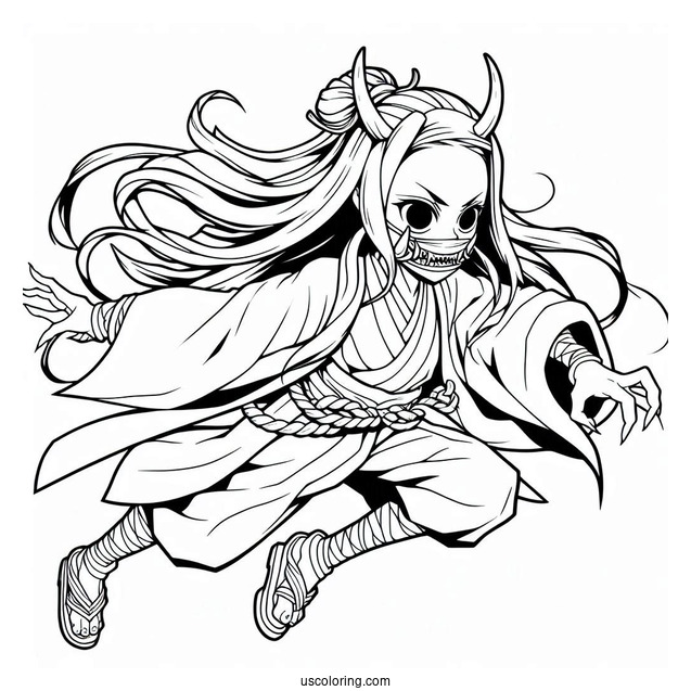 Nezuko Coloring Page Fighting In Demon Form