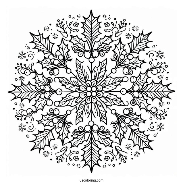 Hollies And Mistletoes Christmas Mandala Coloring Page