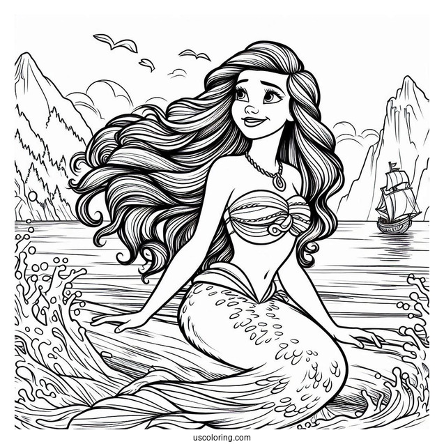 Moana And Ariel At Sea Coloring In