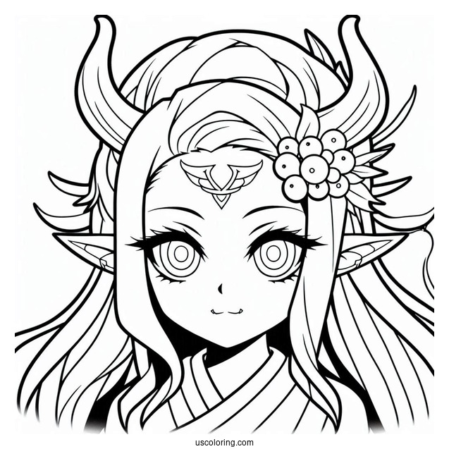 Demon Nezuko Coloring Page With Horn