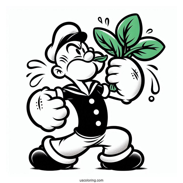 Popeye Coloring Page Catching Spinach With His Mouth