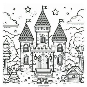 Cute Little Castle Coloring Page For Kids