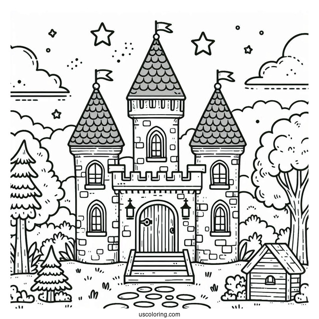 Cute Little Castle Coloring Page For Kids