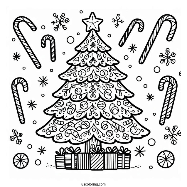 Christmas Tree With Candy Canes To Color