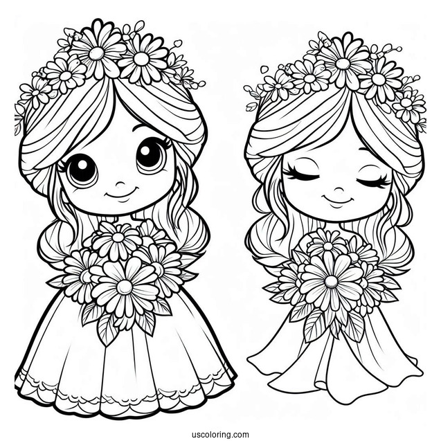 Cartoon Princess Daisy Coloring Page Holding Flower Bouquet