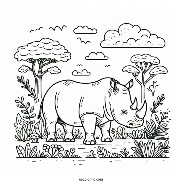 Easy Rhino Coloring Sheet For Kids