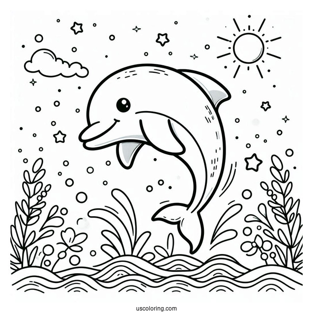 Easy Coloring Sheet For Dolphin For Preschoolers