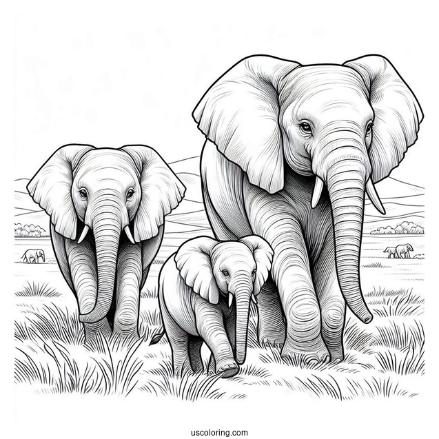 Herd Of Elephants On The Plains Coloring