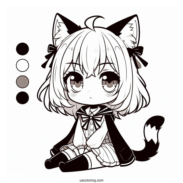 Serious Chibi Girl With Cat Ears And Tail Coloring Sheet