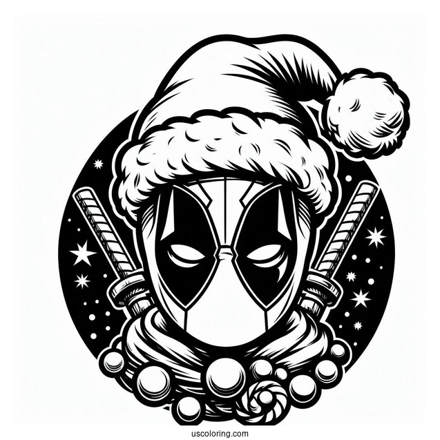 Christmas Themed Deadpool Coloring Page