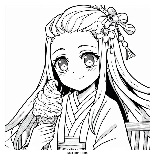 Modern Nezuko Coloring Page And Zenitsu Having Ice Cream