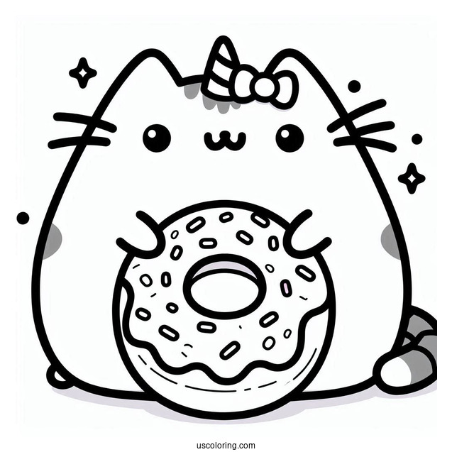 Easy Pusheen Cat Donut Coloring Picture
