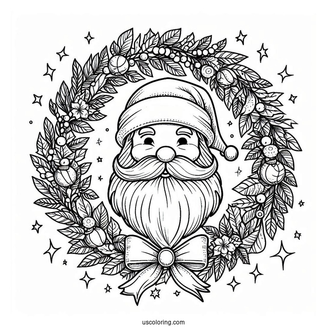Santa Christmas Wreath Coloring Sheet