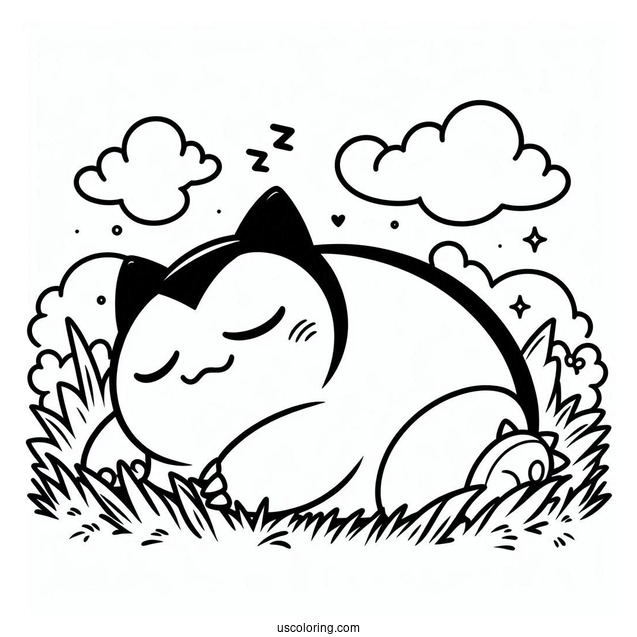 Simple Snorlax Coloring Page Sleeping On Grass For Kids