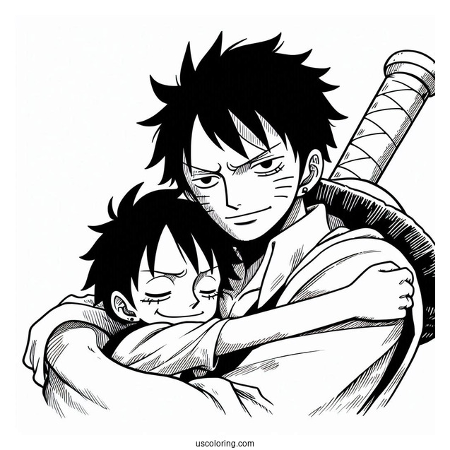 Luffy Coloring Page Hugging Zoro