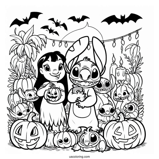Halloween Themed Lilo And Stitch Coloring Sheet