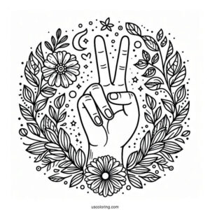 Hand Making Peace Coloring Page For Kids