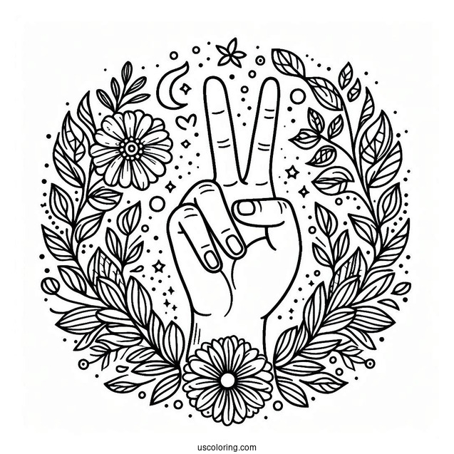 Hand Making Peace Coloring Page For Kids