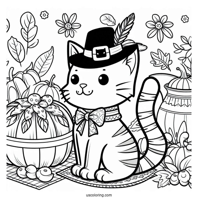 Thanksgiving Themed Pete The Cat Coloring Page