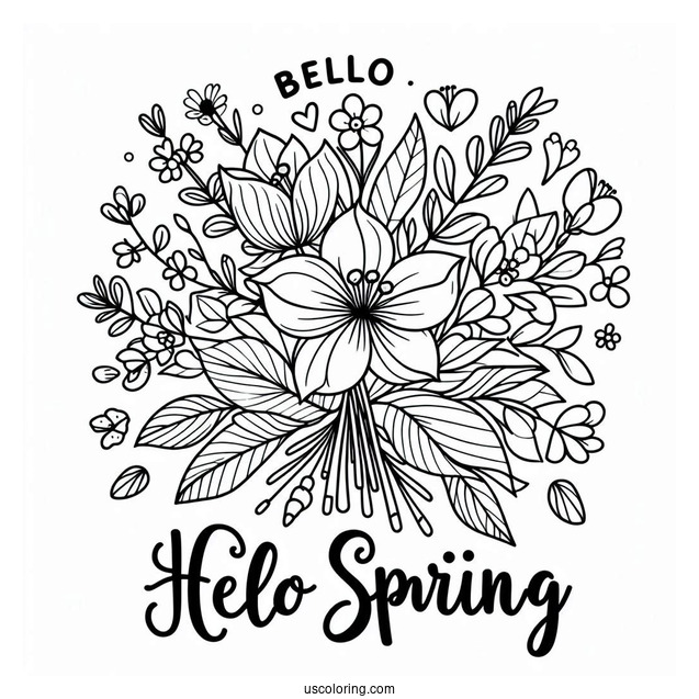 Hello Spring Coloring Page Flower Bouquet