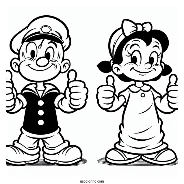 Simple Popeye Coloring Page Giving Two Thumbs Up For Kids