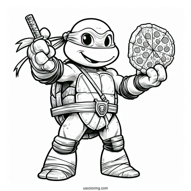 Ninja Turtles Coloring Page Of Young Michelangelo Holding Pizza
