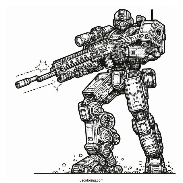 Detailed Combat Robot Coloring Page