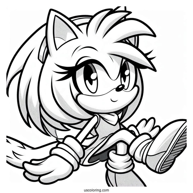 Amy Rose In Super Smash Bros Coloring Sheet