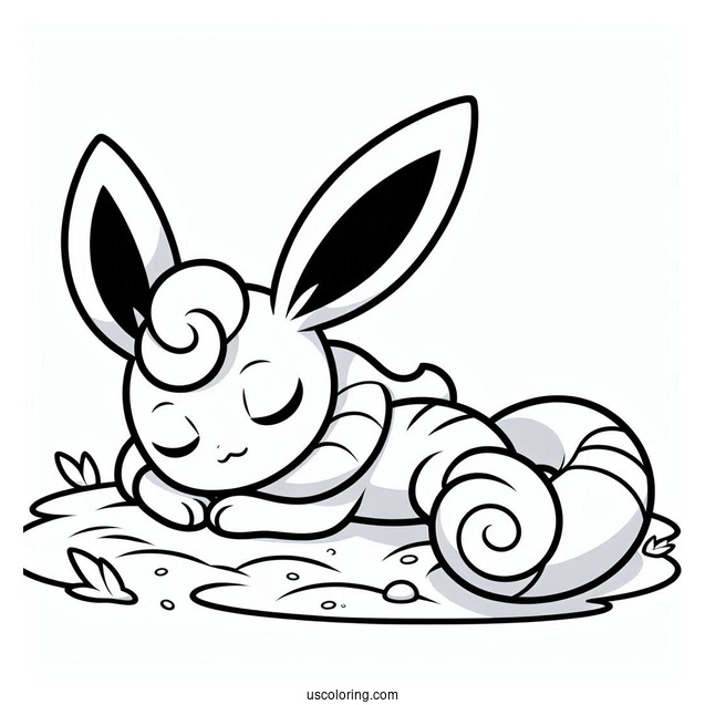 Easy Sylveon Coloring Page Lying On The Ground